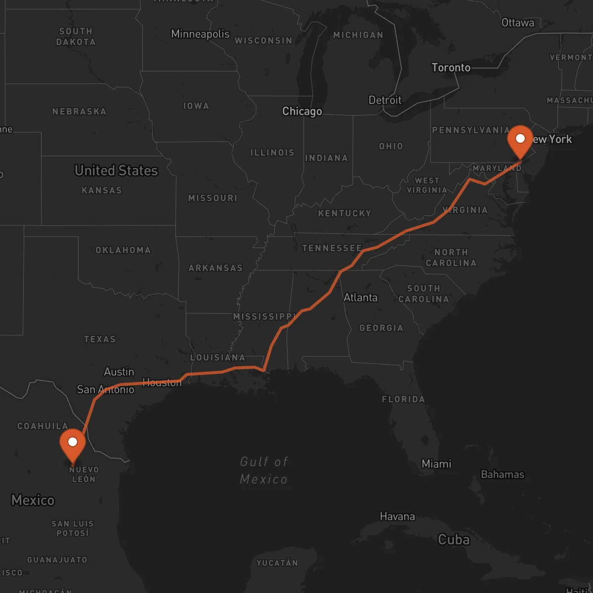 Ruta Monterrey - Wilmington