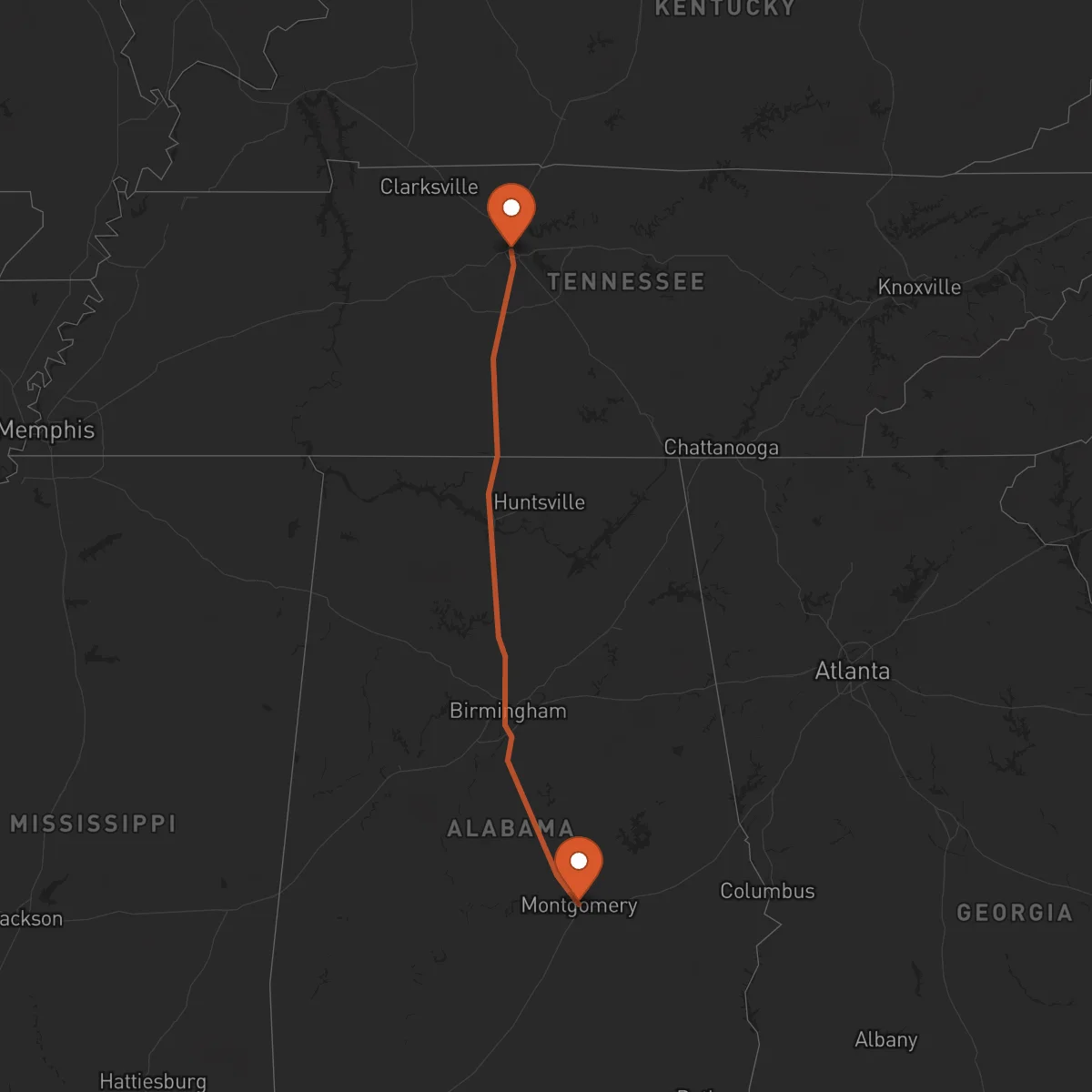 Ruta Nashville - Montgomery