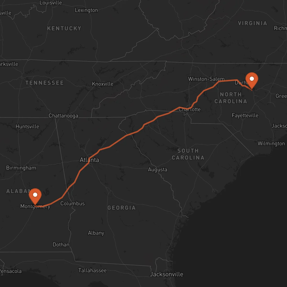 Ruta Raleigh - Montgomery