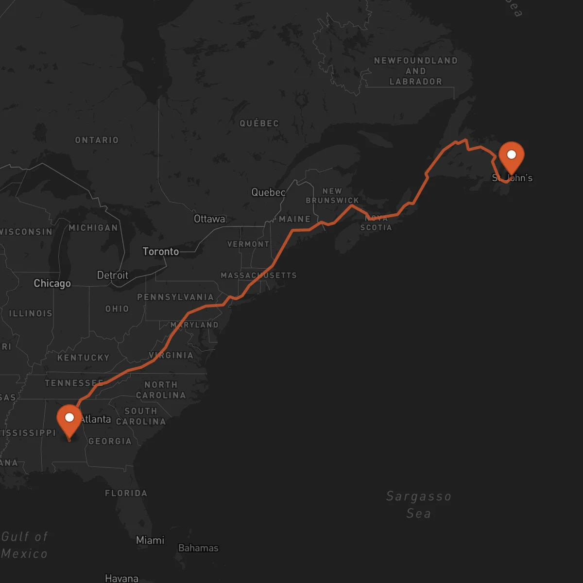 Ruta San Juan de Terranova (St. John's) - Montgomery
