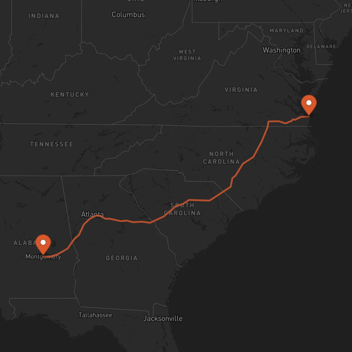 Ruta Virginia Beach - Montgomery