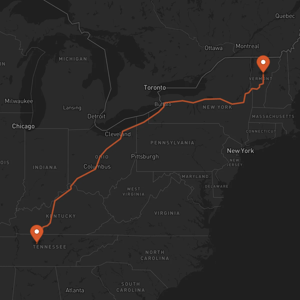 Ruta Nashville - Montpelier