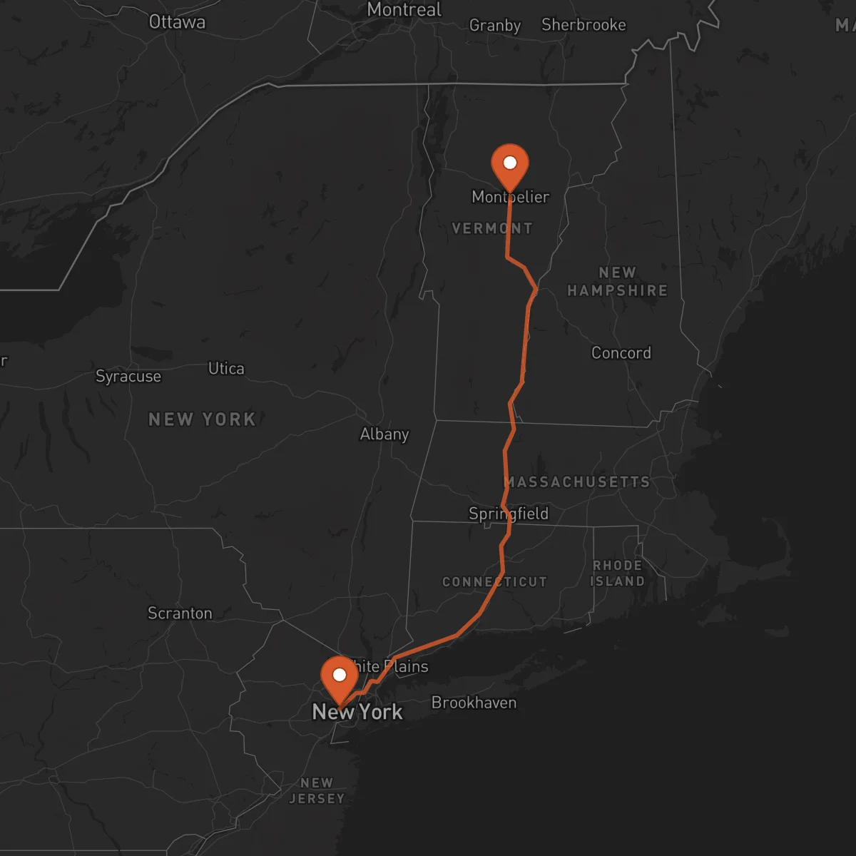 Ruta Newark - Montpelier