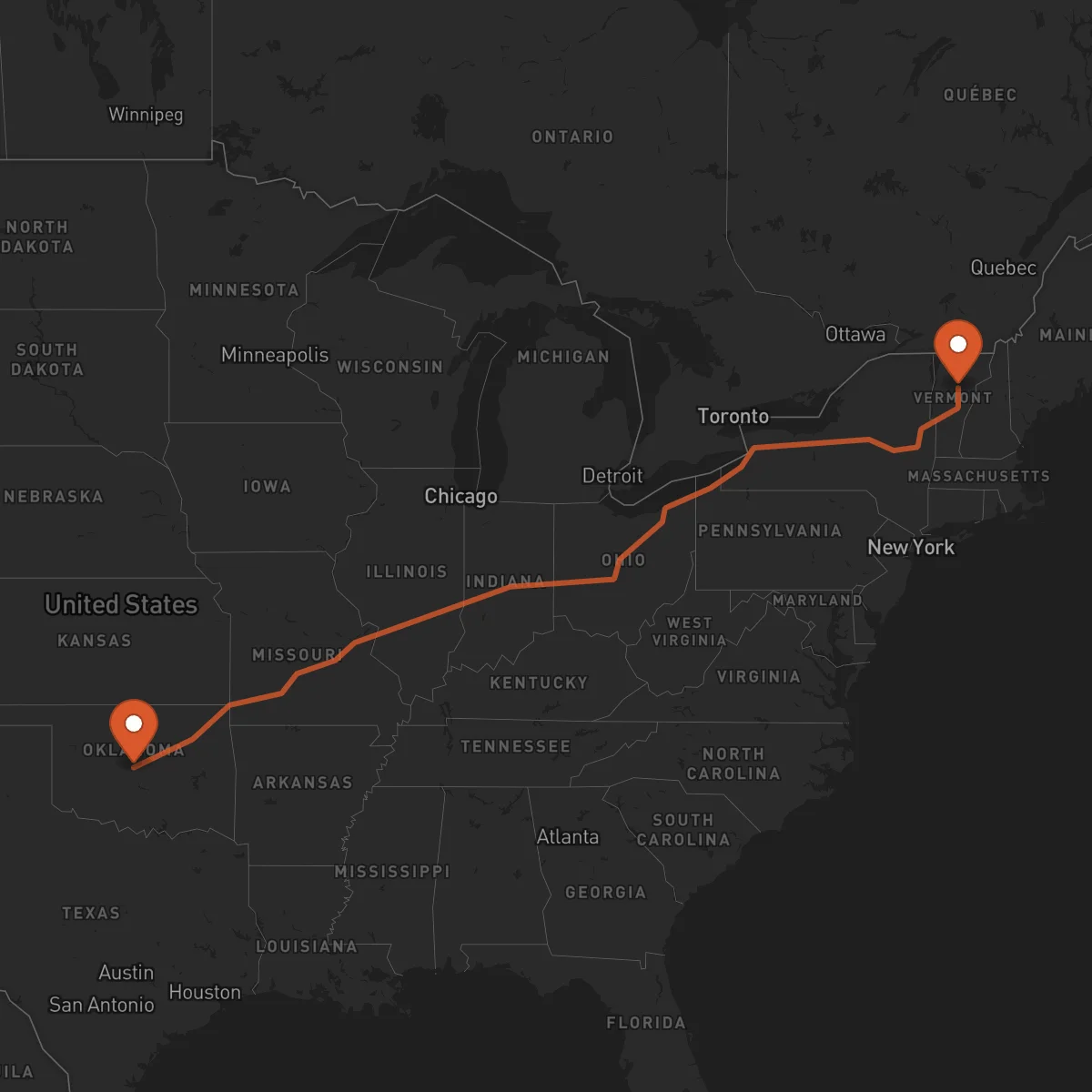 Ruta Montpelier - Oklahoma City
