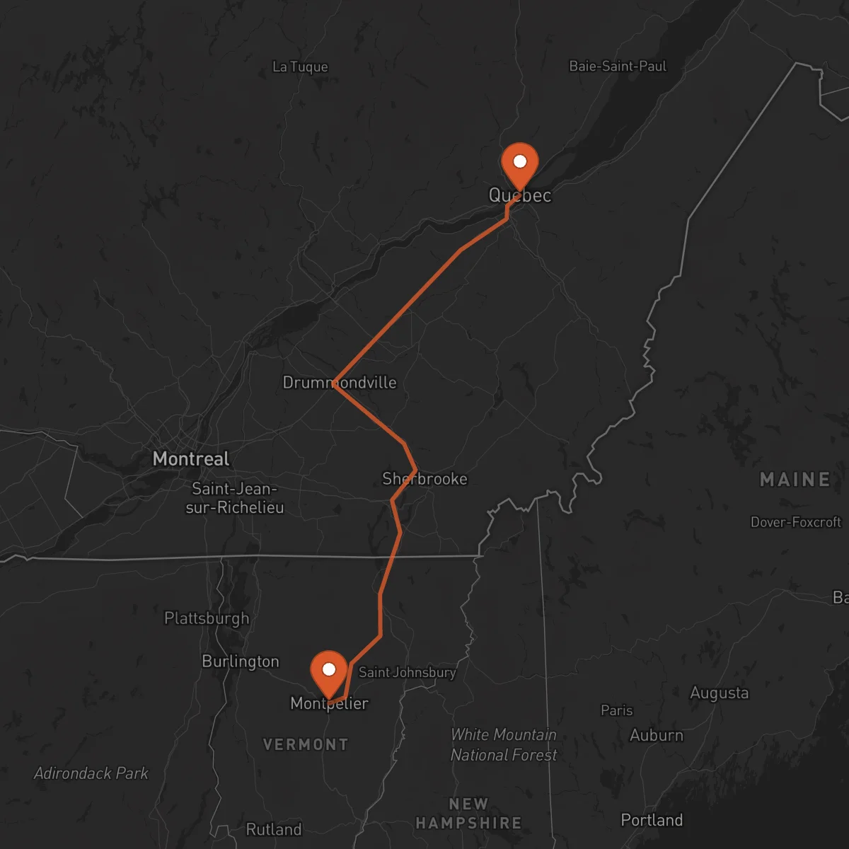 Ruta Quebec City - Montpelier