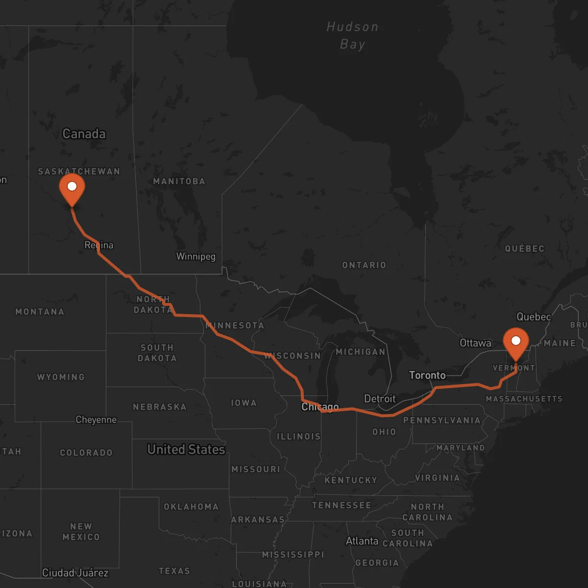 Ruta Saskatoon - Montpelier