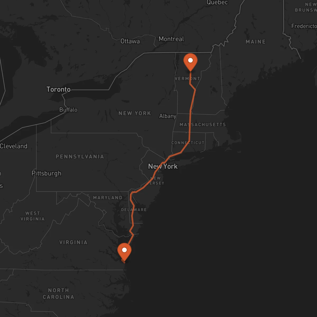 Ruta Virginia Beach - Montpelier