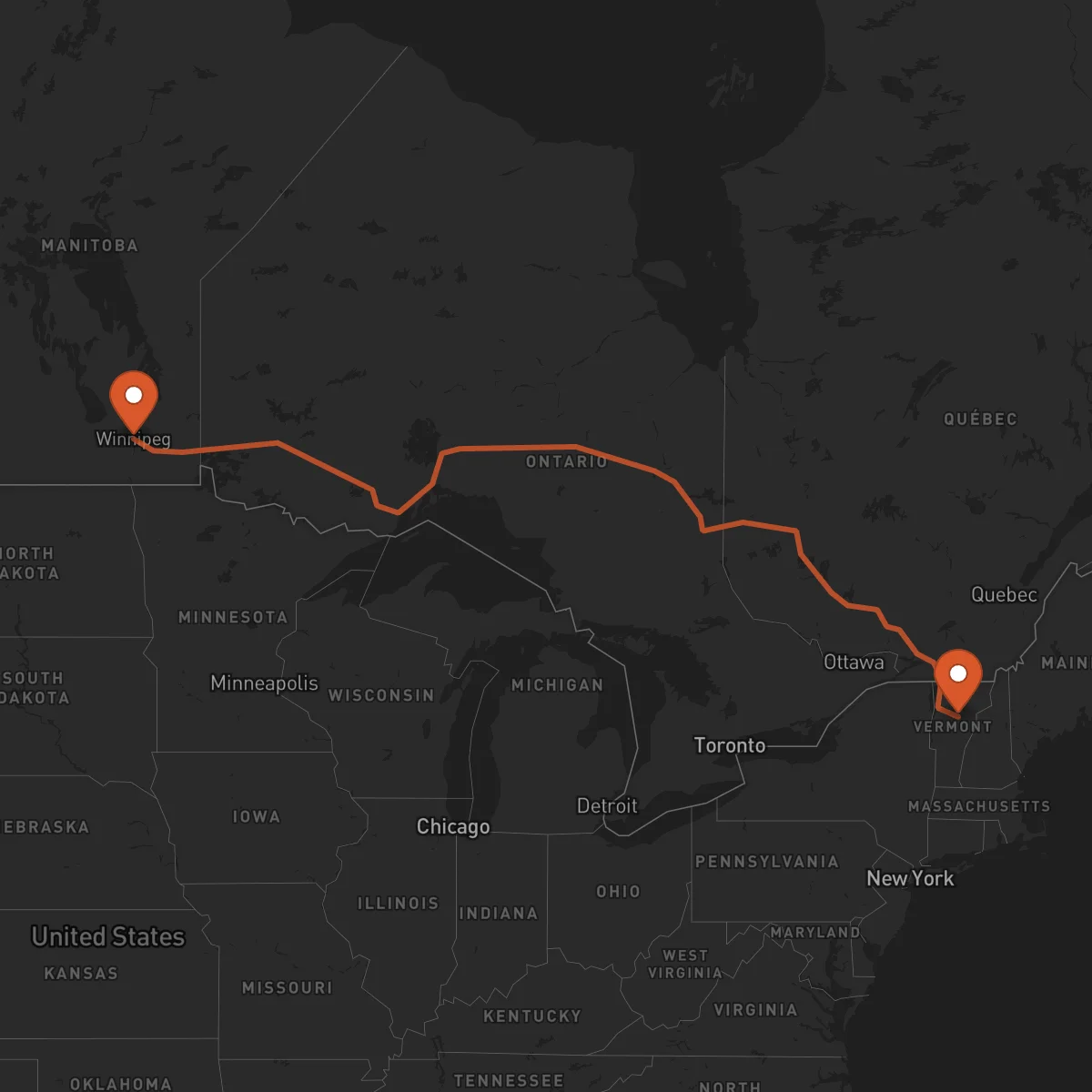Ruta Winnipeg - Montpelier