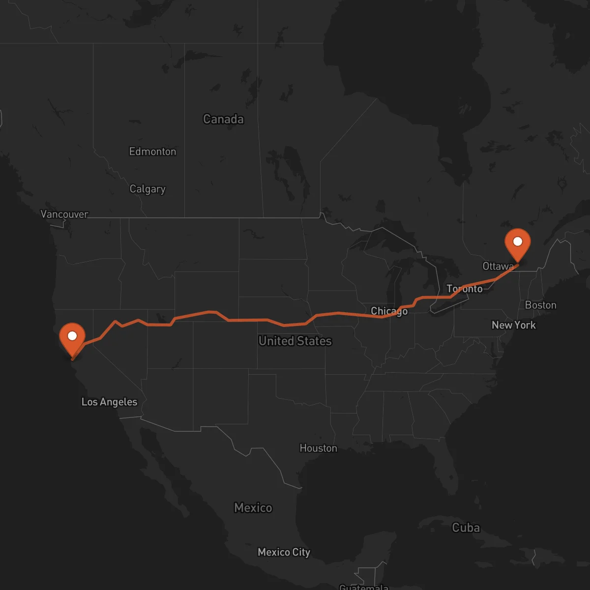 Ruta Montreal - Oakland