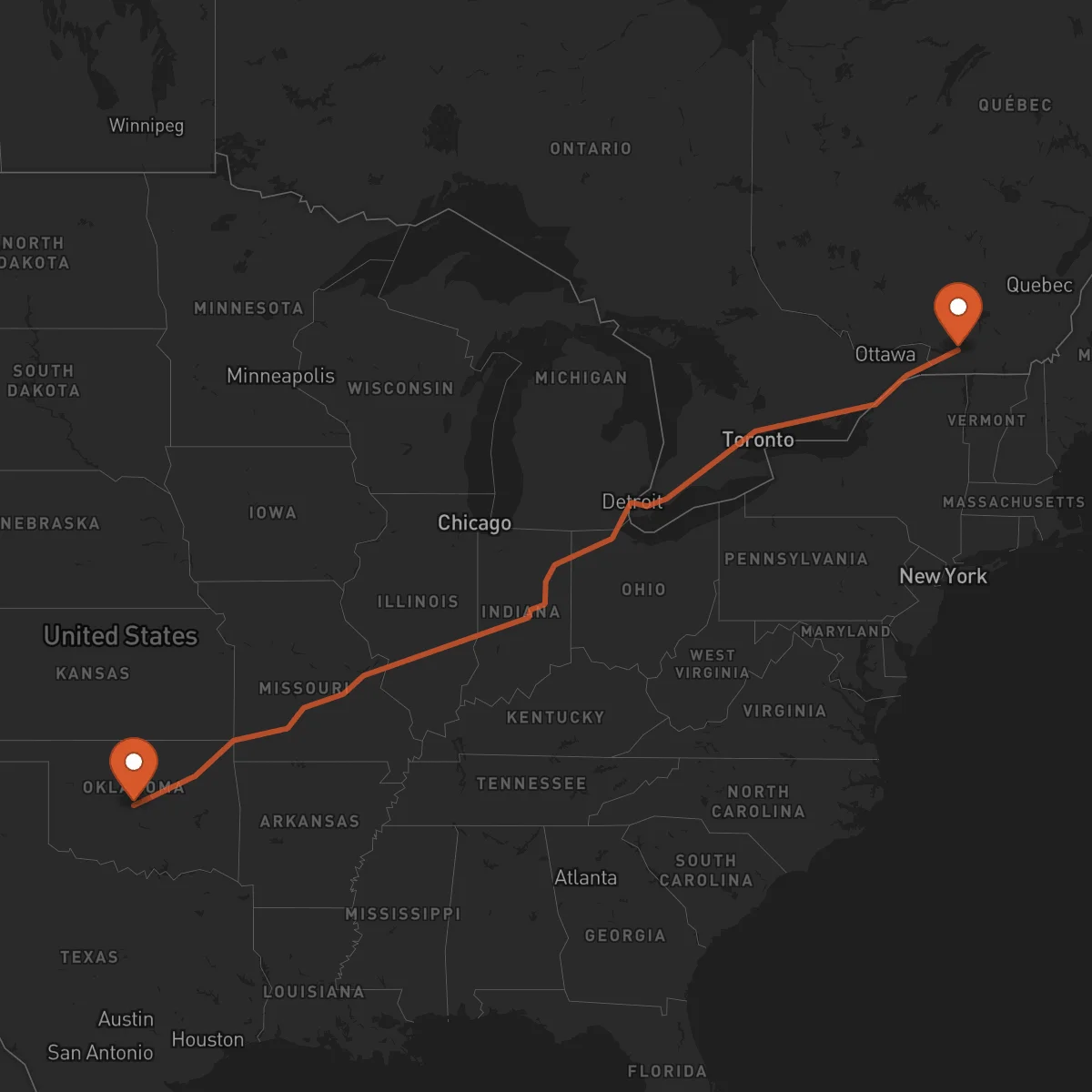 Ruta Montreal - Oklahoma City