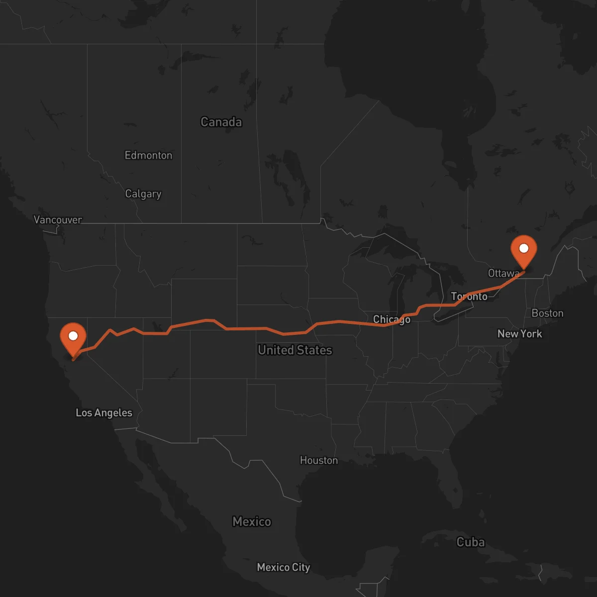 Ruta Montréal - Sacramento