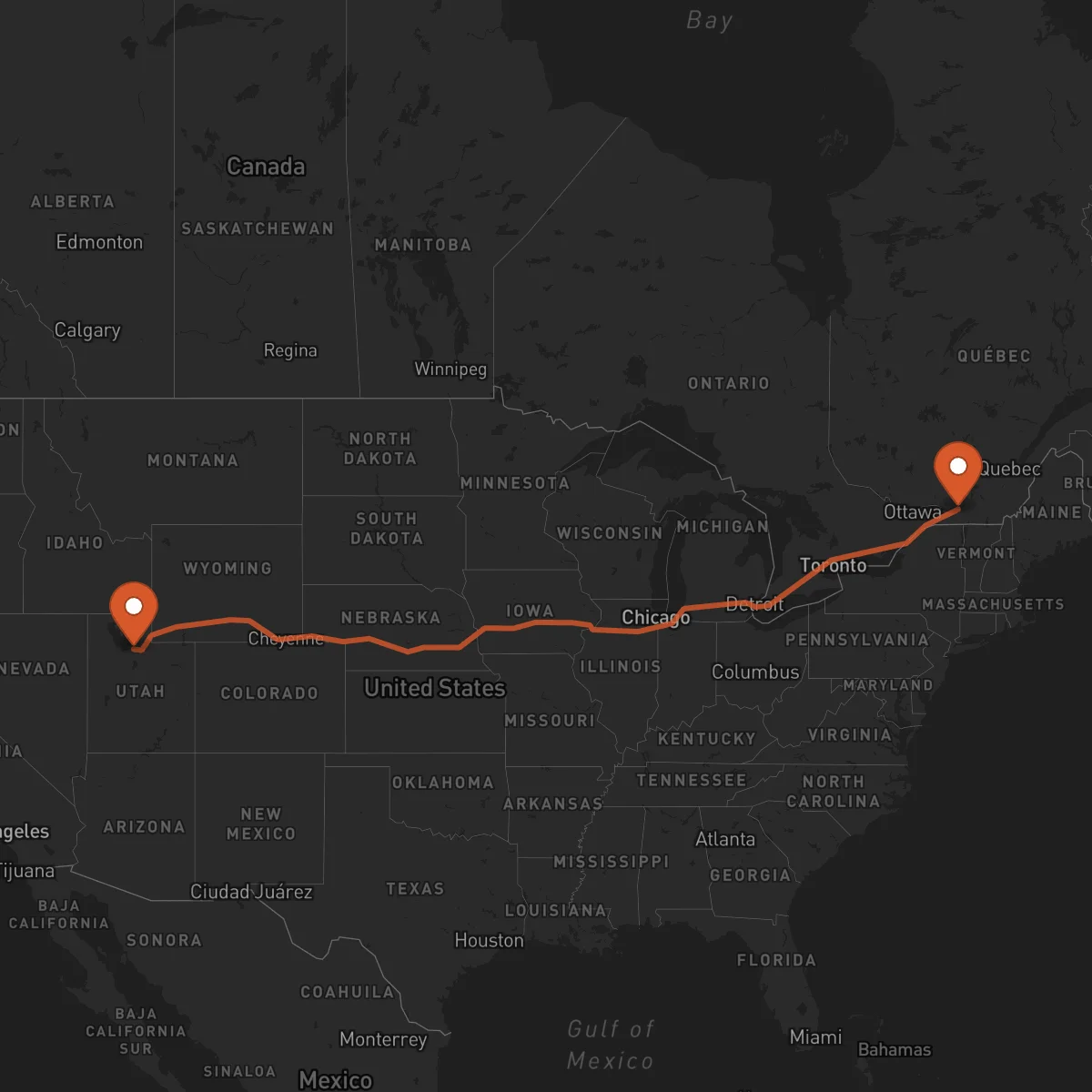 Ruta Montreal - Salt Lake City