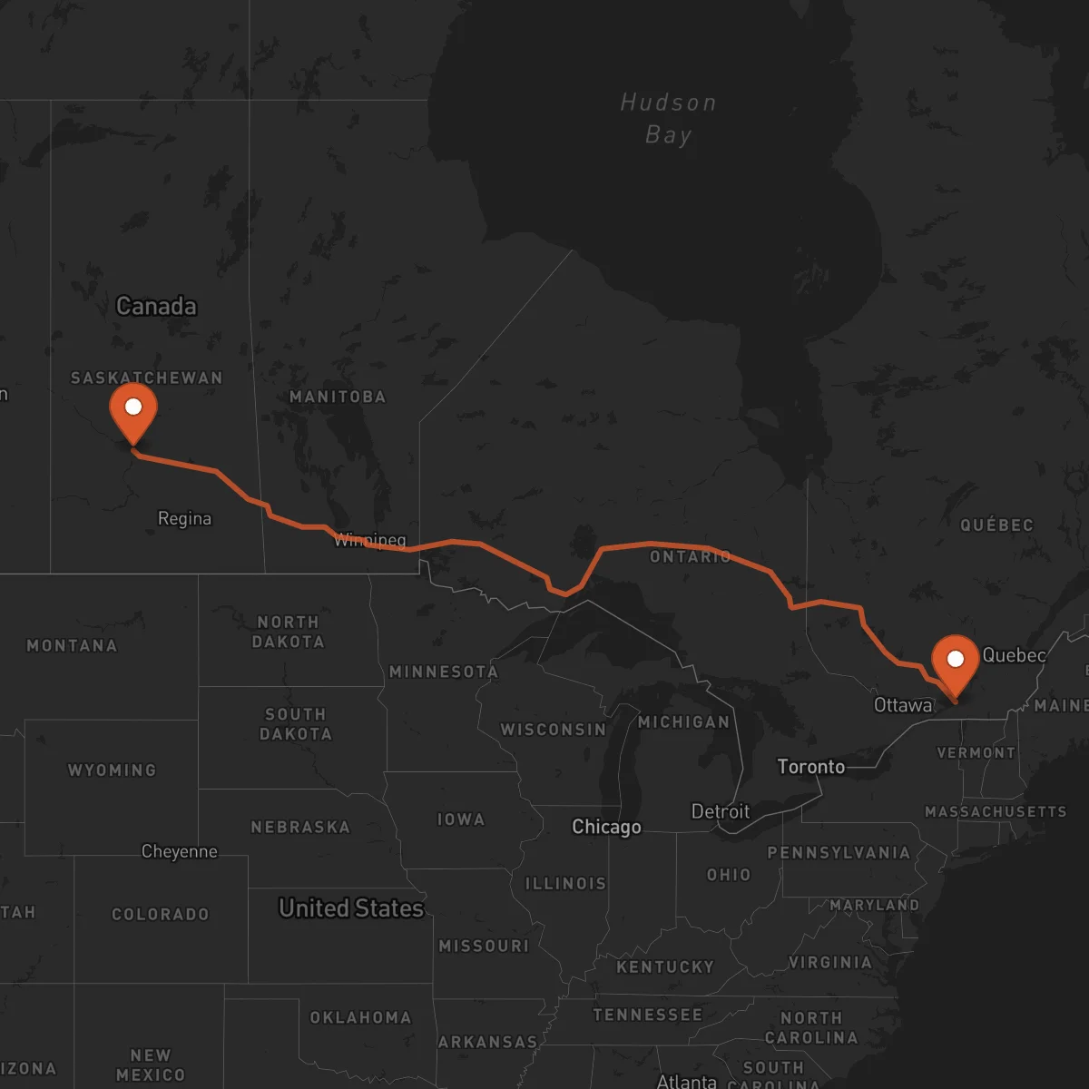 Ruta Saskatoon - Montréal
