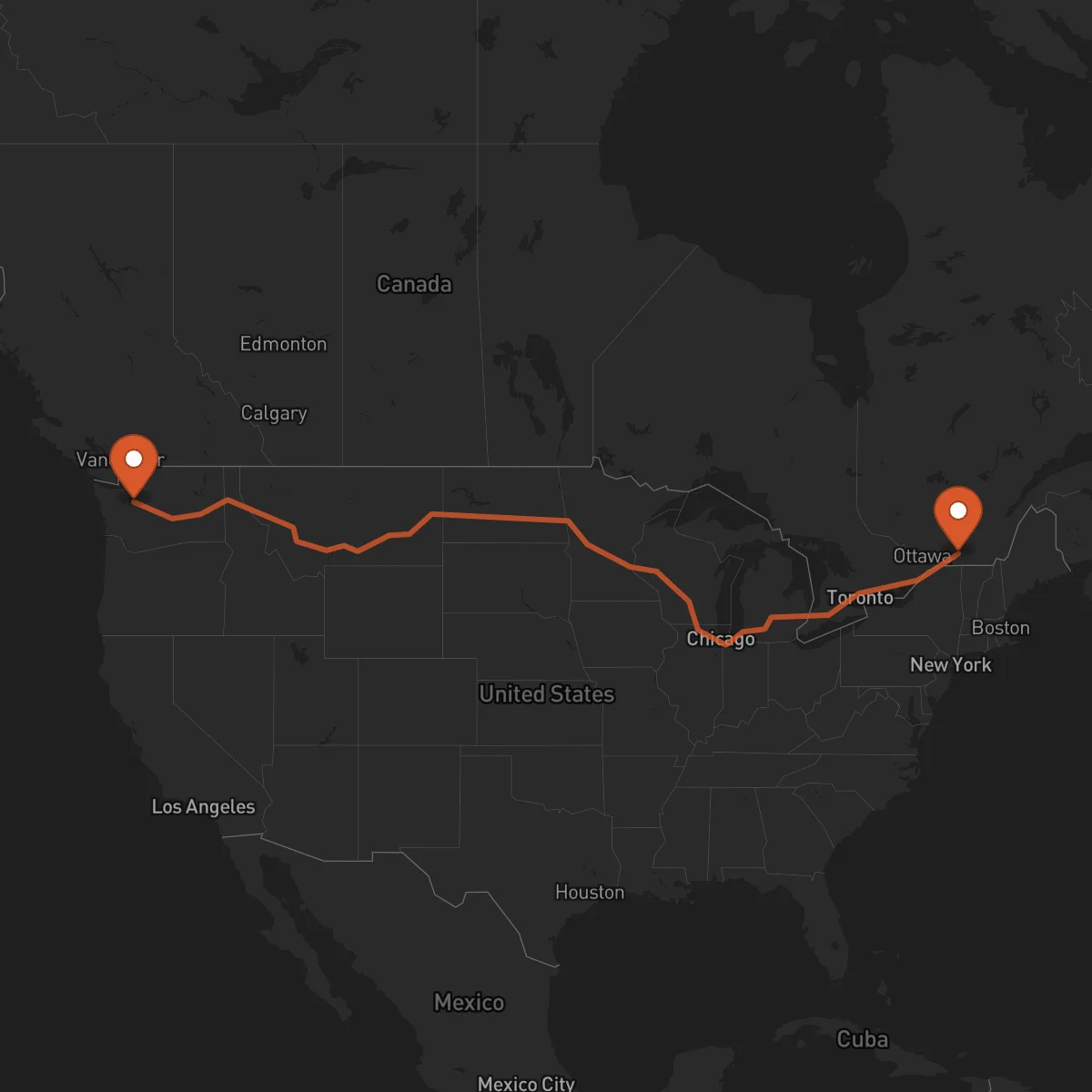Ruta Seattle - Montreal