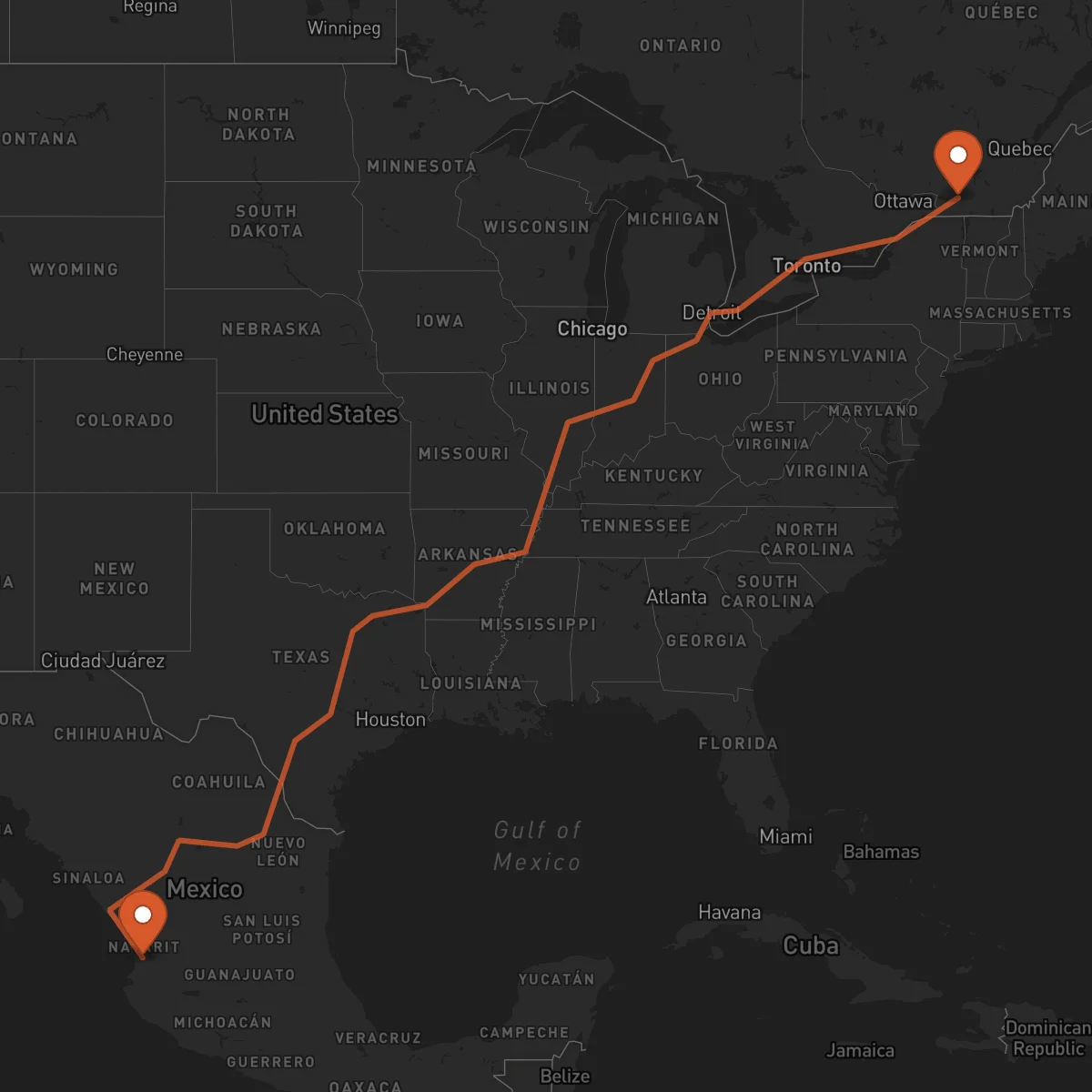 Ruta Tepic - Montreal