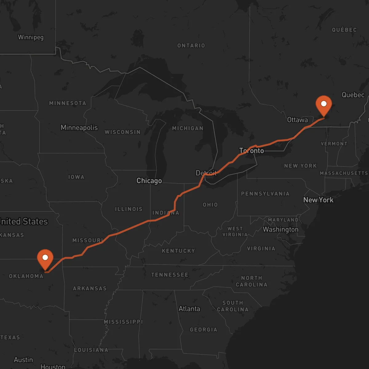 Ruta Montreal - Tulsa