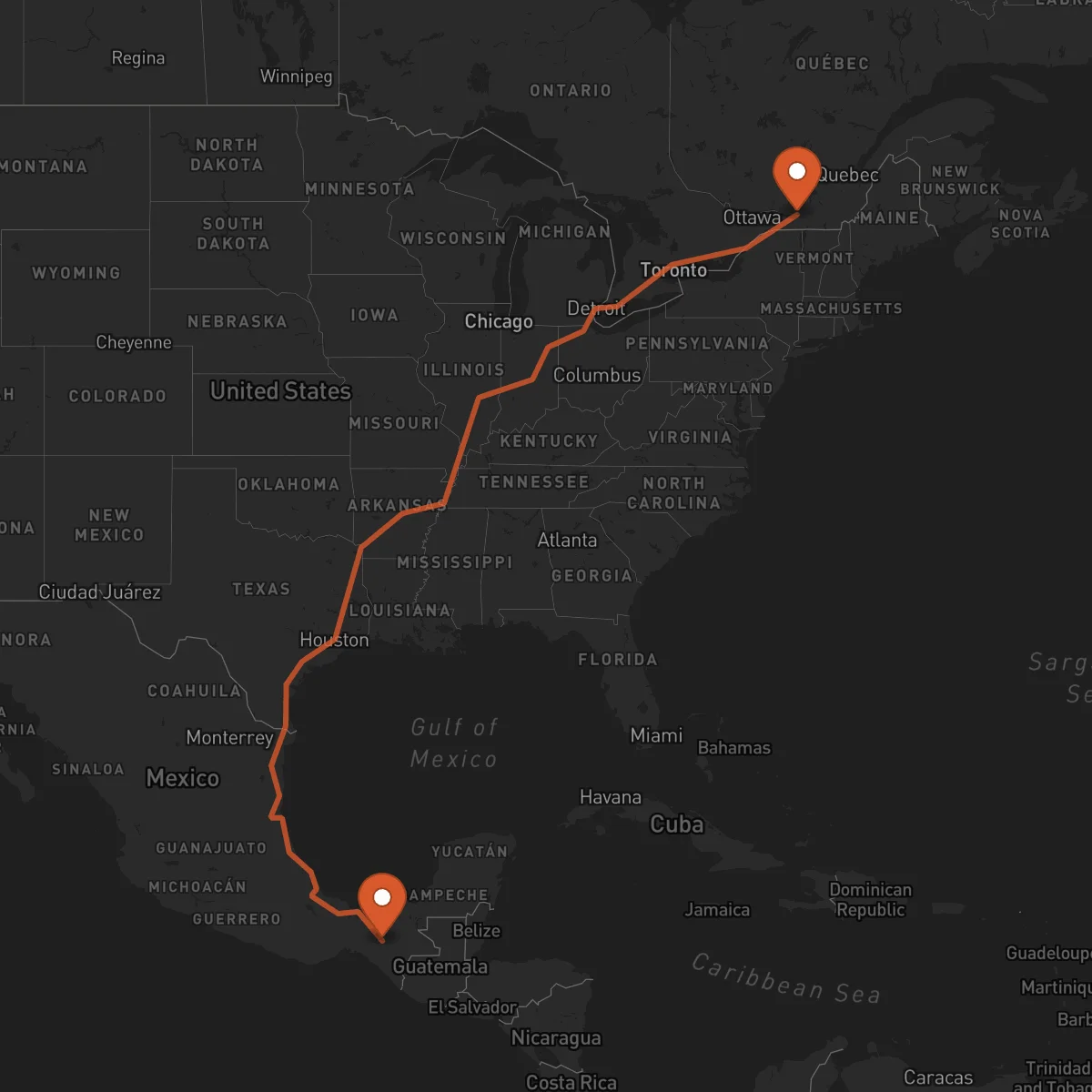 Ruta Tuxtla Gutiérrez - Montreal