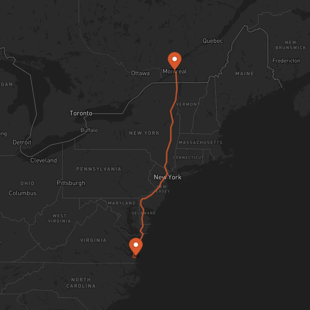 Ruta Montreal - Virginia Beach
