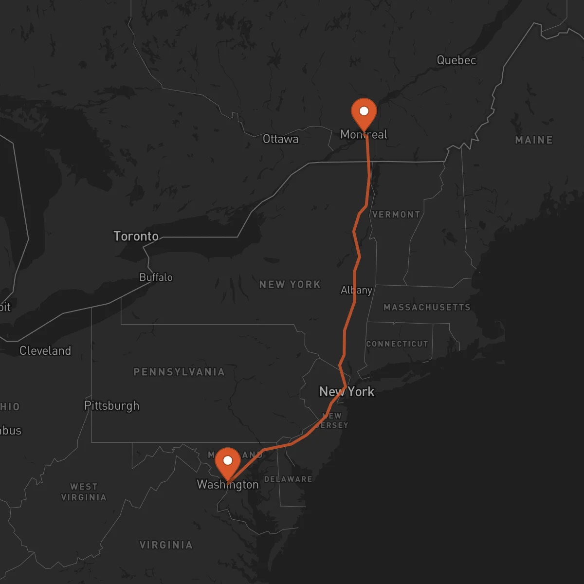 Ruta Montréal - Washington D.C.