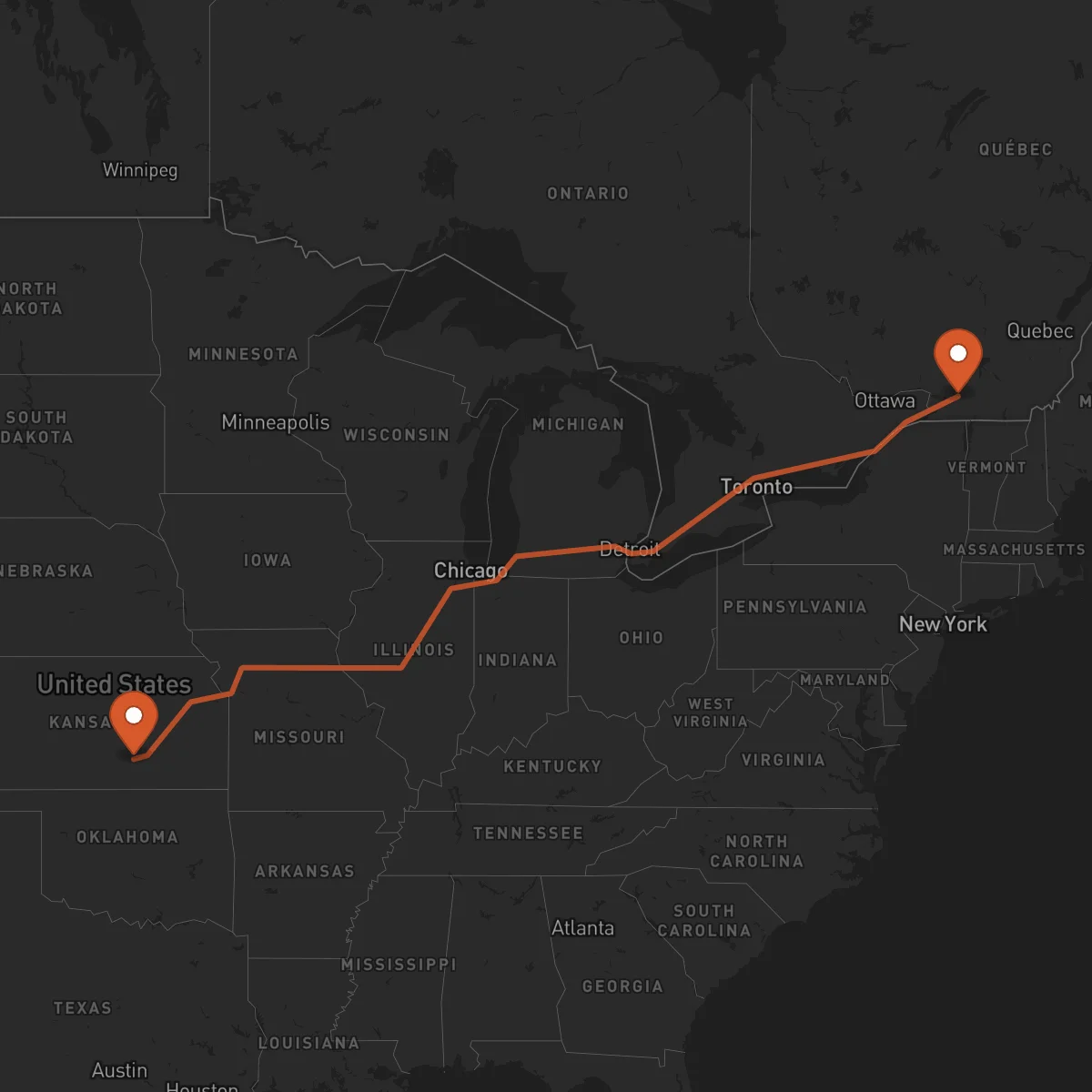 Ruta Montreal - Wichita