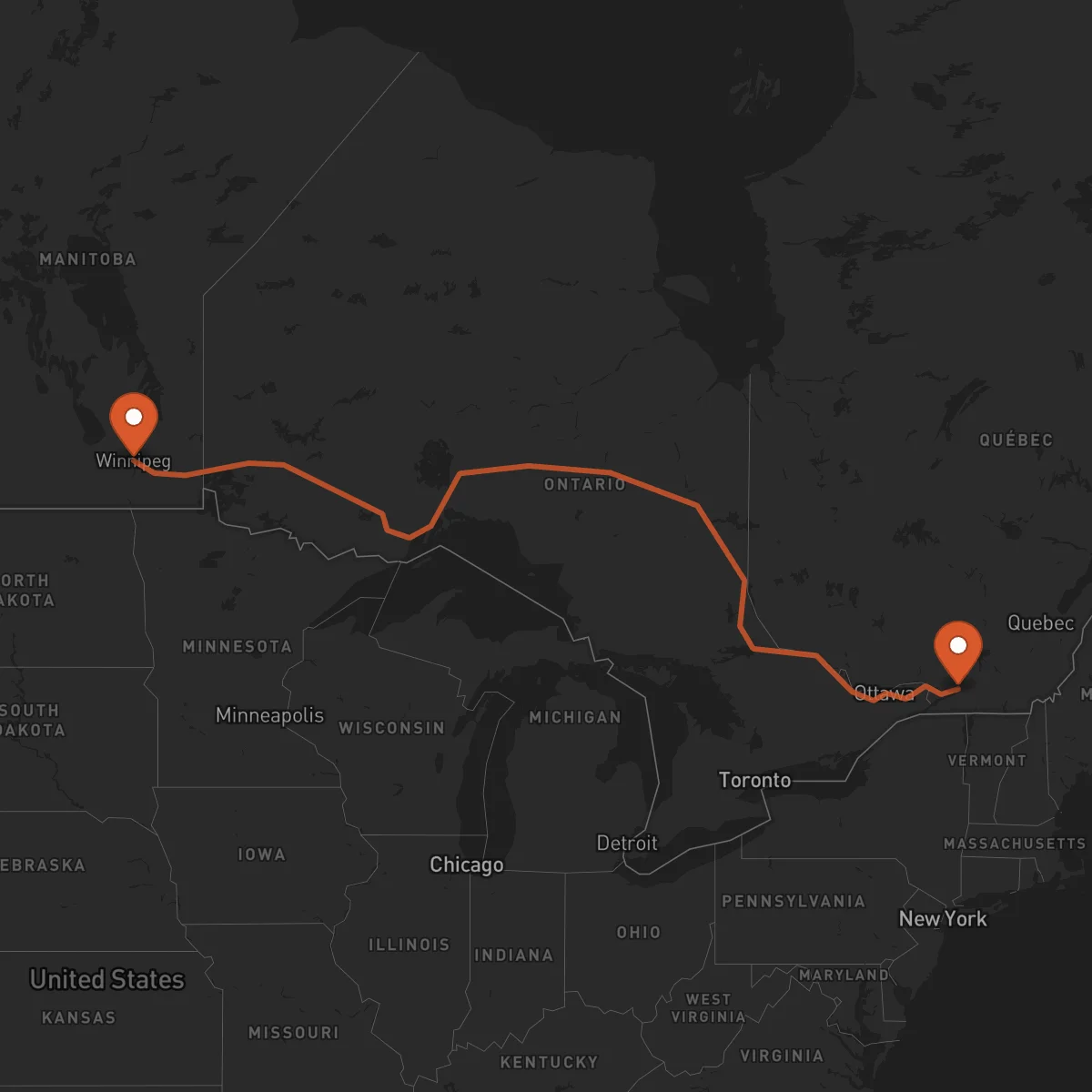 Ruta Montreal - Winnipeg