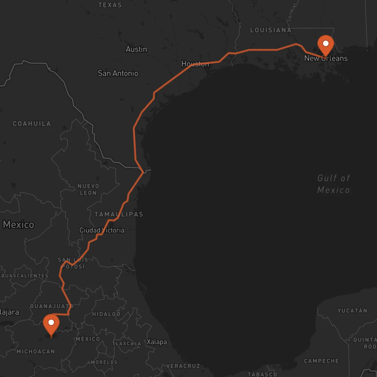 Ruta Morelia - New Orleans
