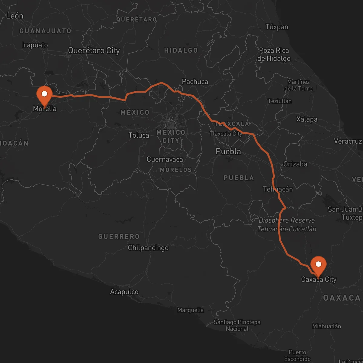 Ruta Morelia - Oaxaca de Juárez