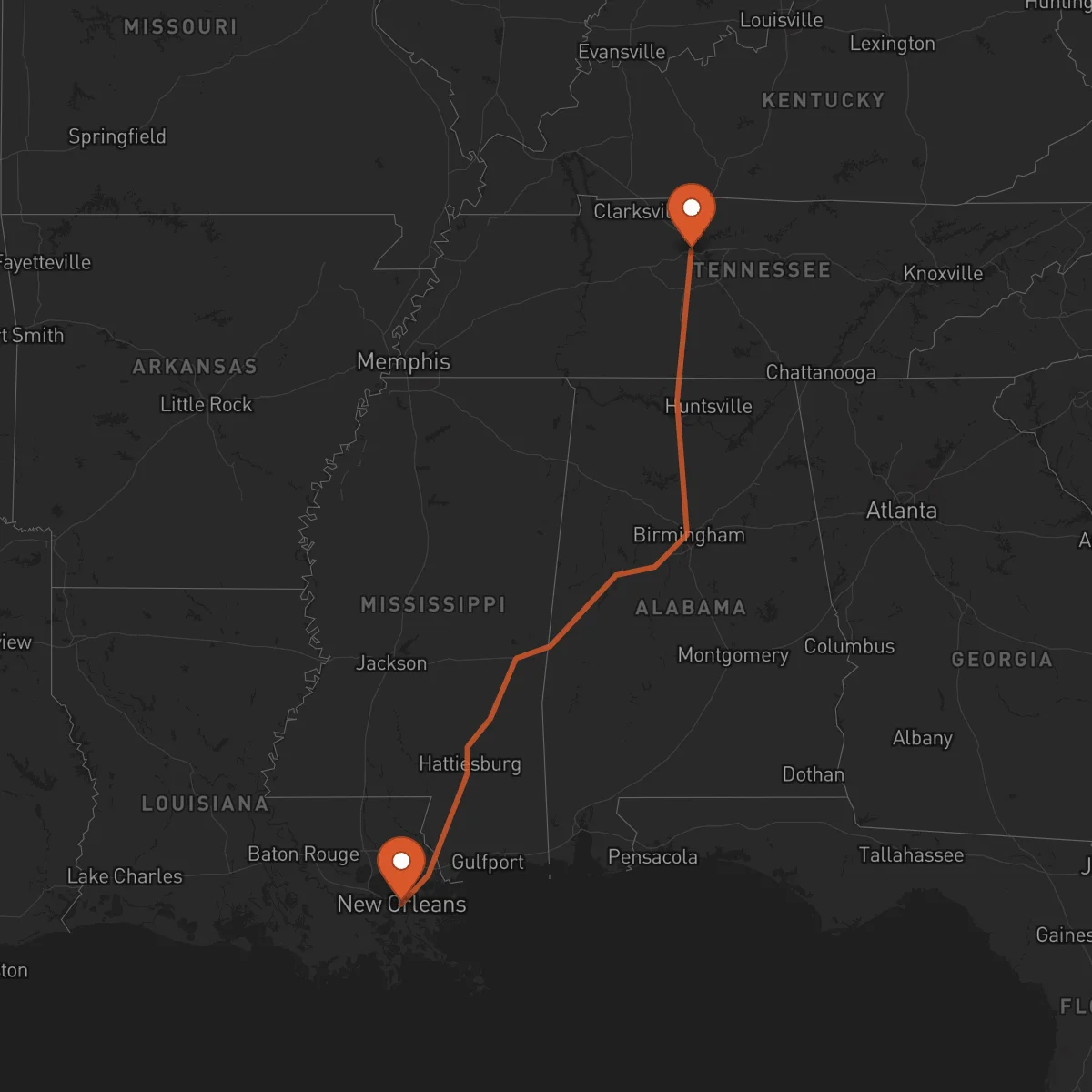 Ruta Nashville - New Orleans
