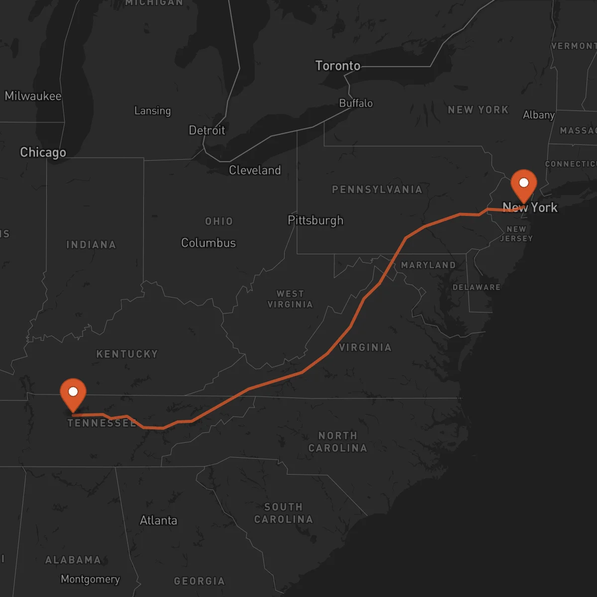 Ruta Newark - Nashville