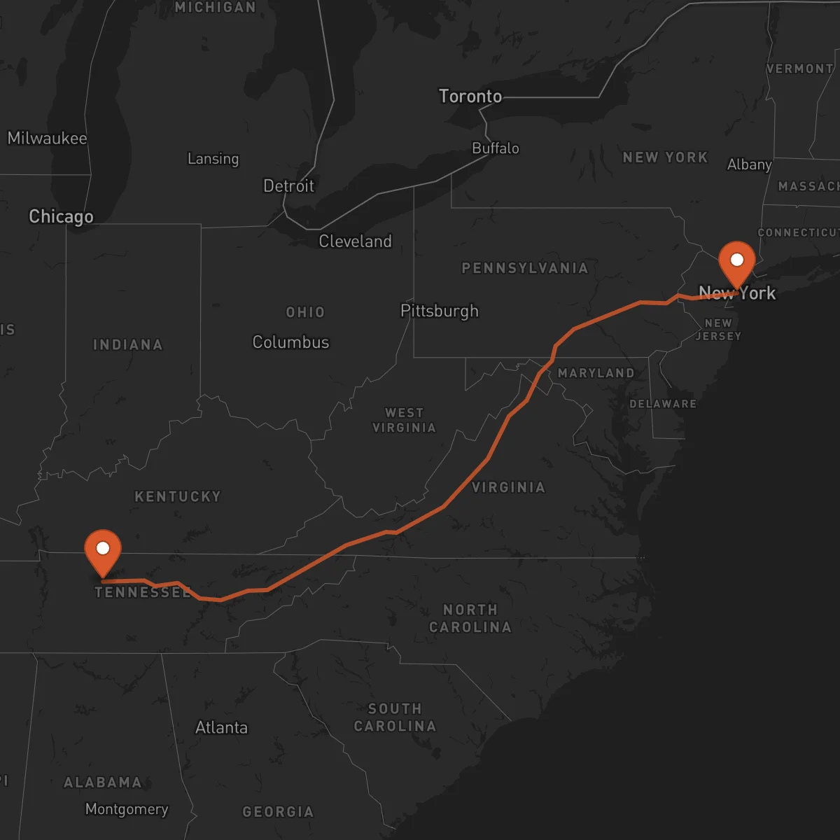 Ruta Nashville - Nova Iorque