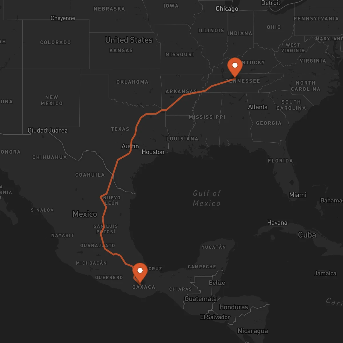 Ruta Nashville - Oaxaca de Juárez