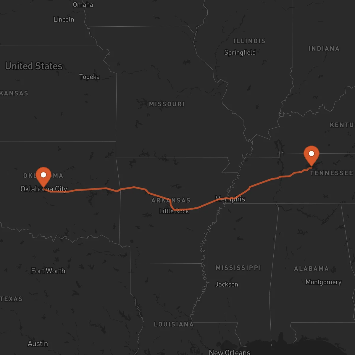 Ruta Oklahoma City - Nashville