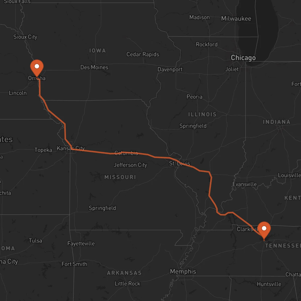 Ruta Nashville - Omaha