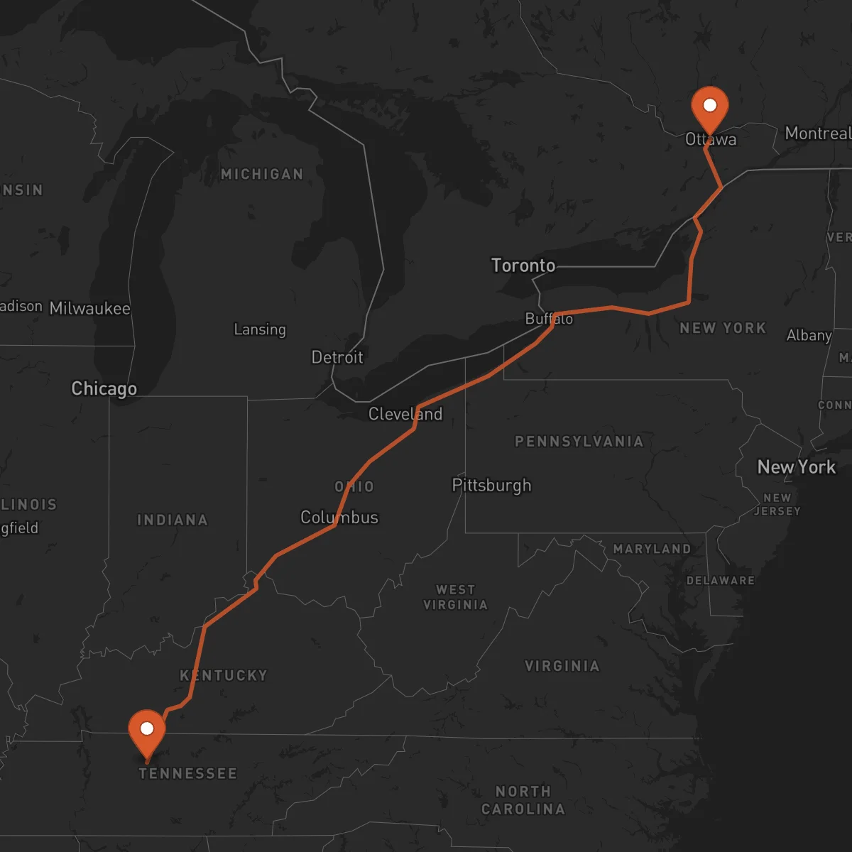 Ruta Nashville - Ottawa