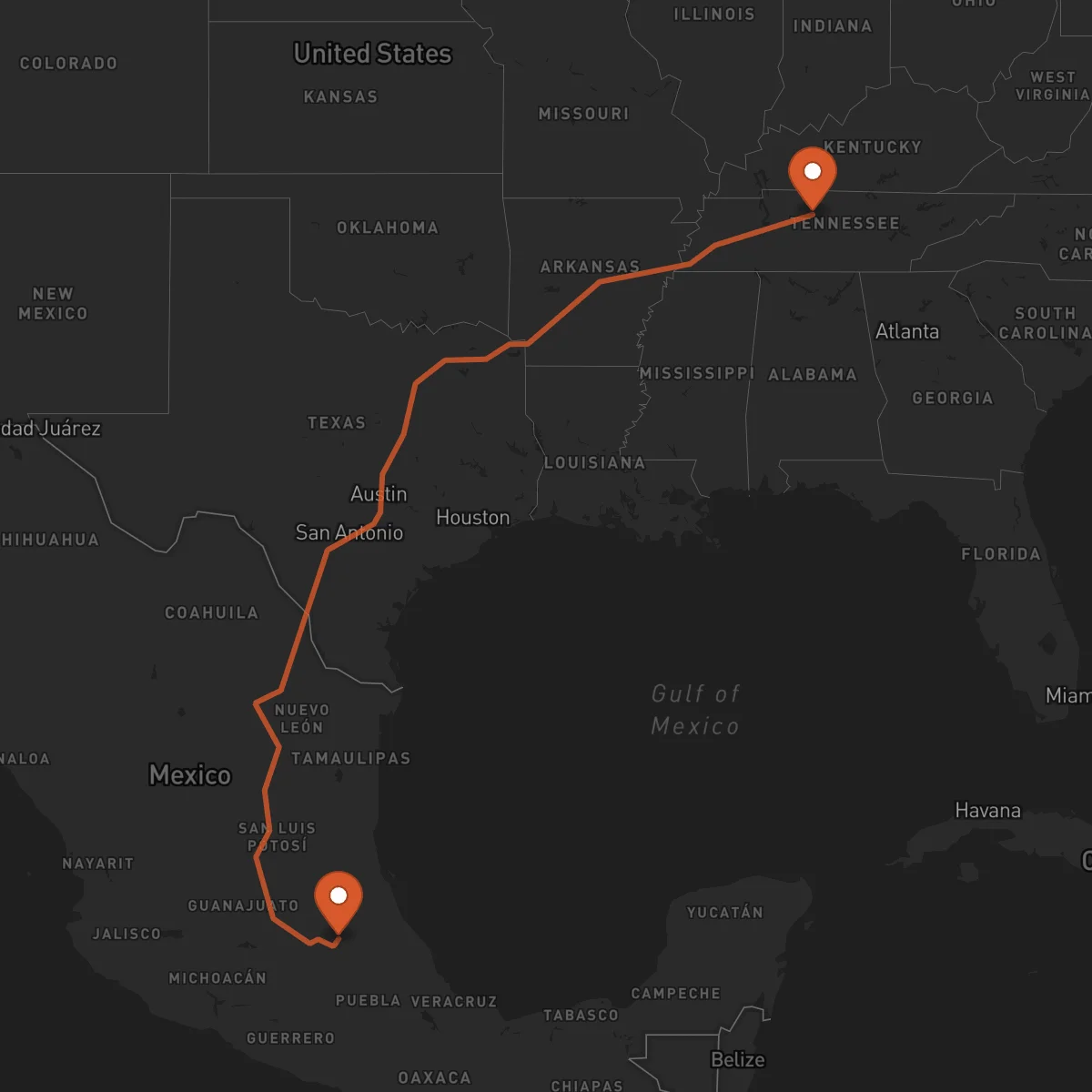 Ruta Nashville - Pachuca de Soto
