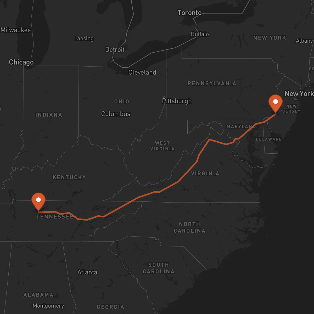 Ruta Philadelphie - Nashville