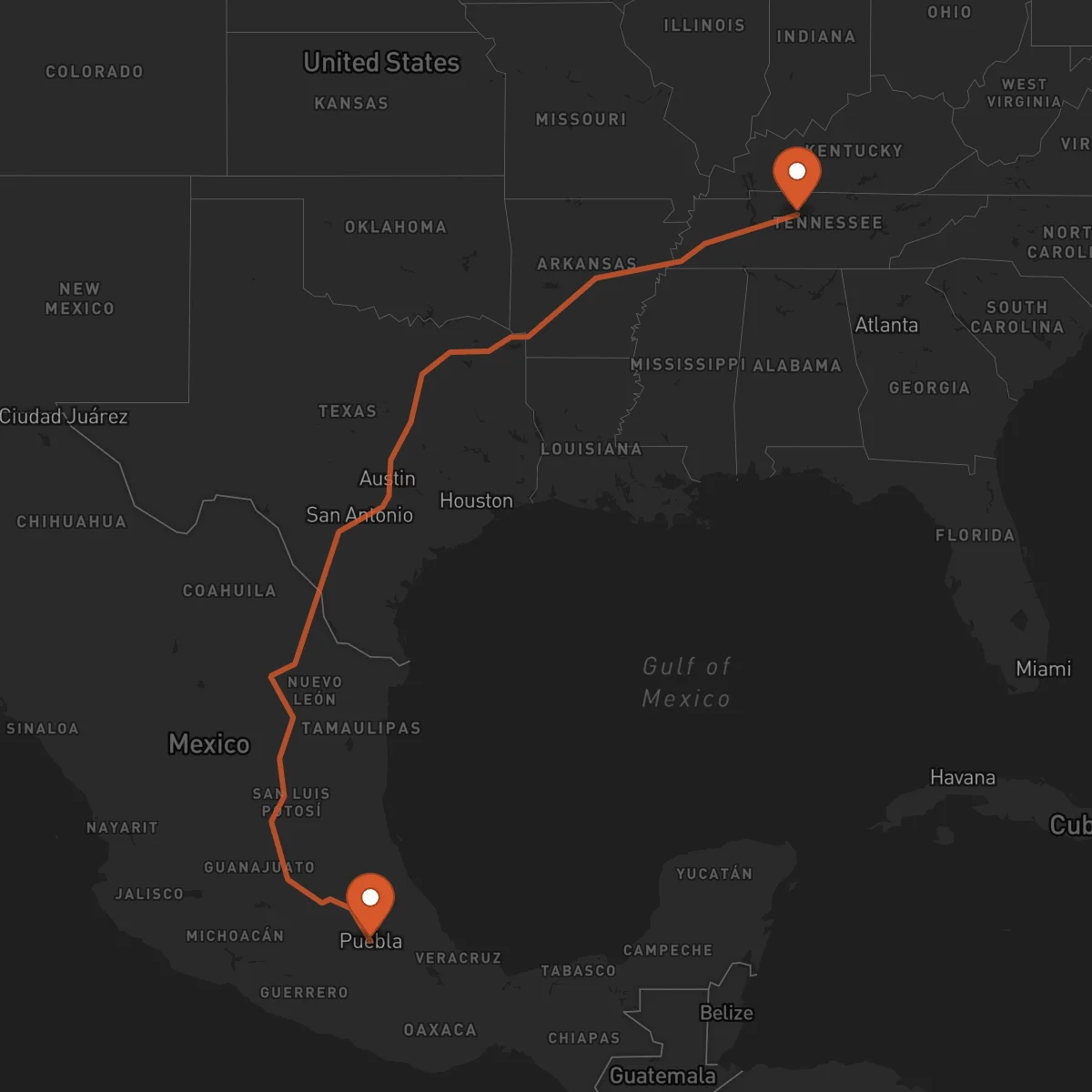 Ruta Nashville - Puebla