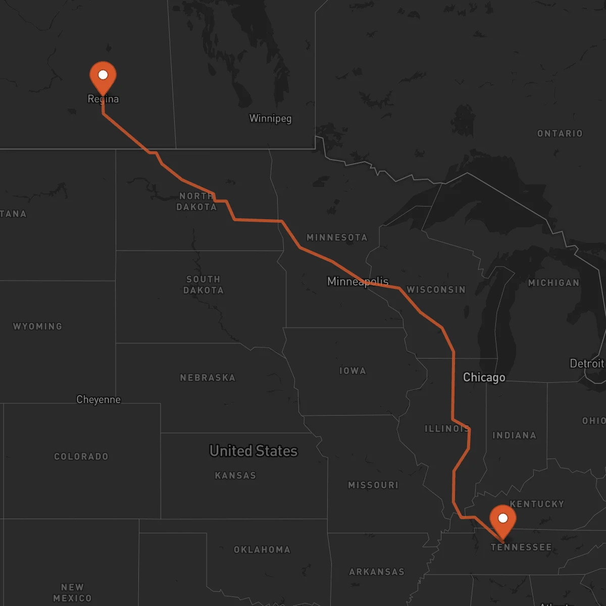 Ruta Nashville - Regina