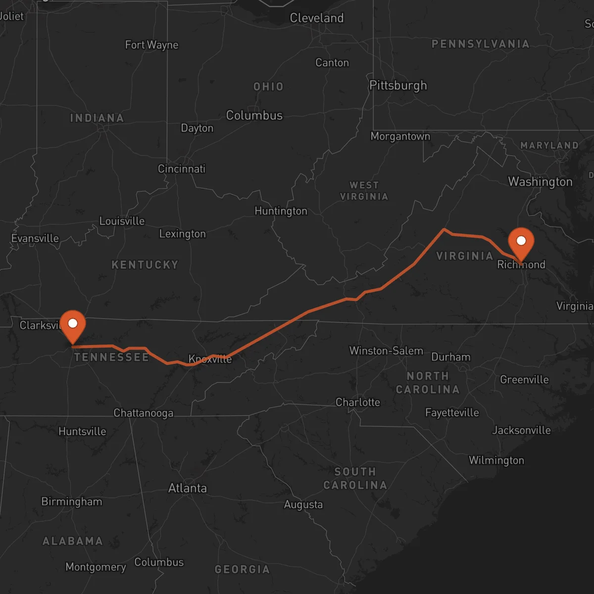Ruta Nashville - Richmond