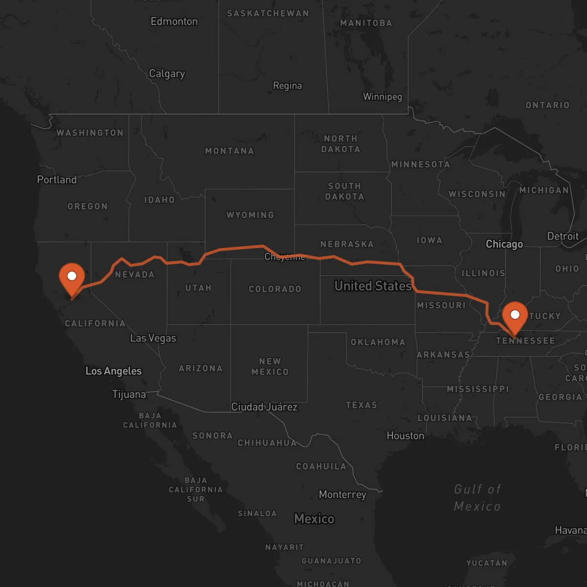 Ruta Nashville - Sacramento