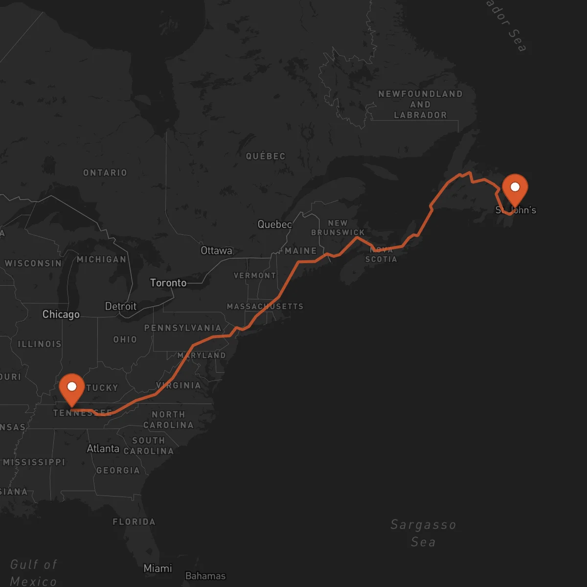 Ruta Nashville - San Juan de Terranova (St. John's)