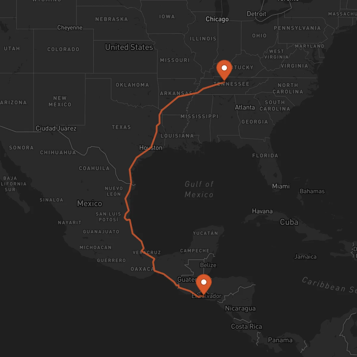 Ruta Nashville - San Salvador