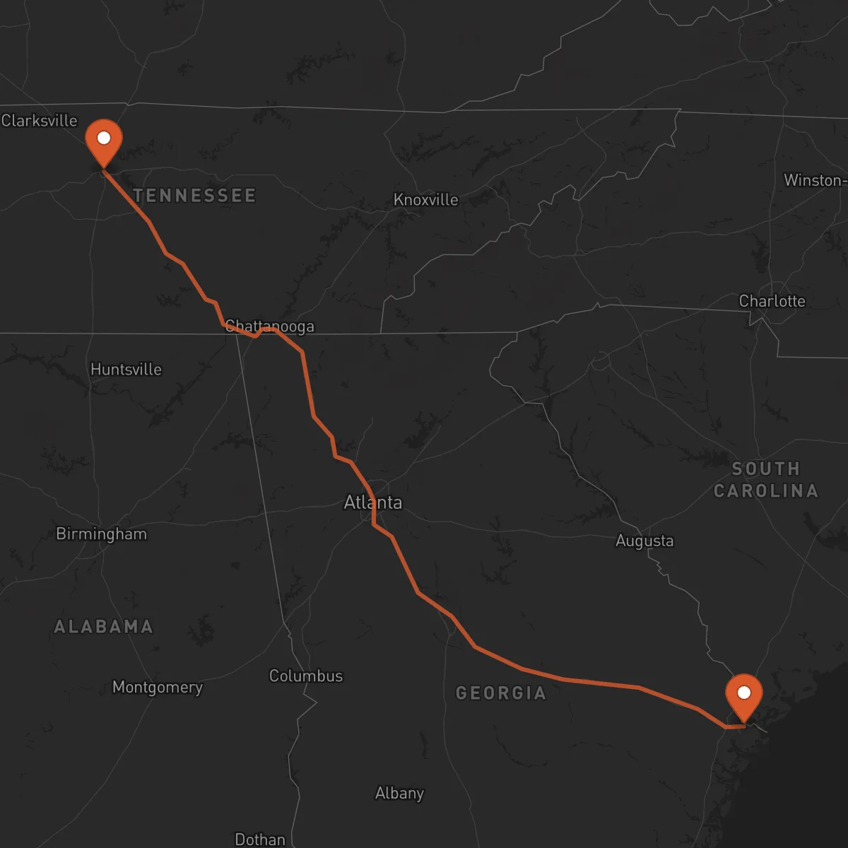 Ruta Nashville - Savannah