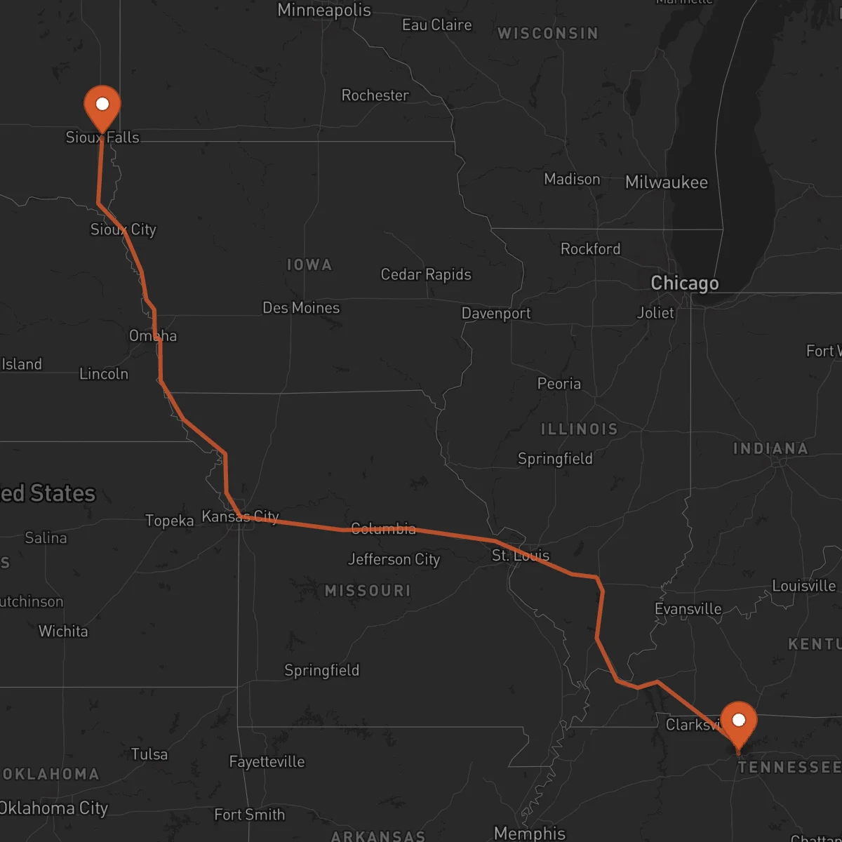 Ruta Sioux Falls - Nashville