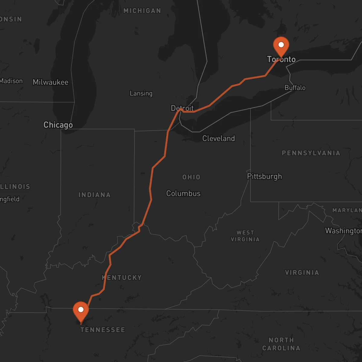 Ruta Toronto - Nashville