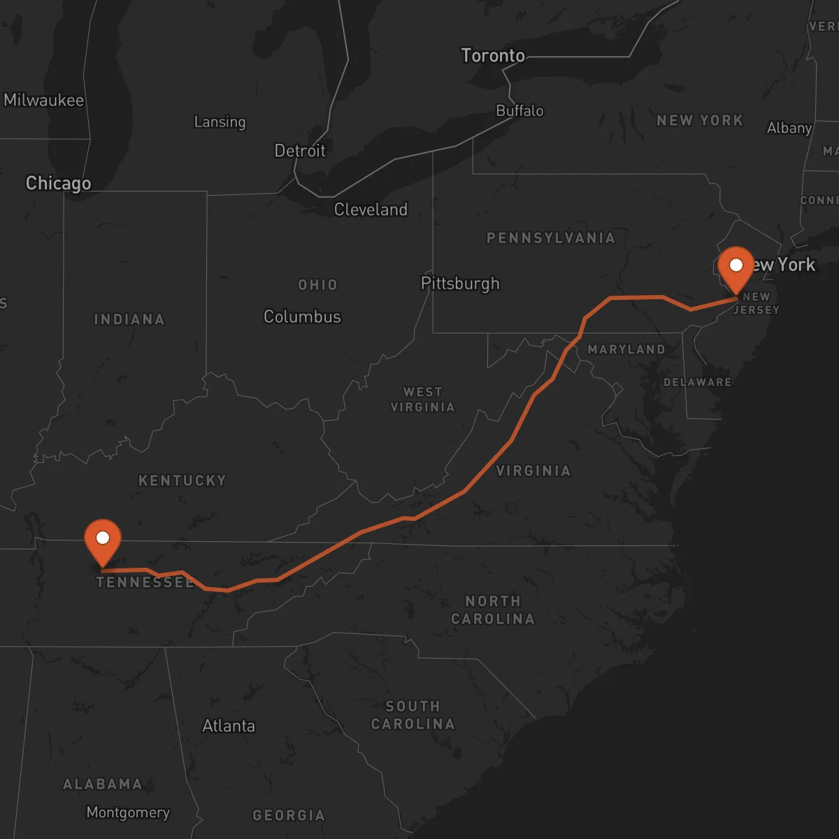 Ruta Nashville - Trenton