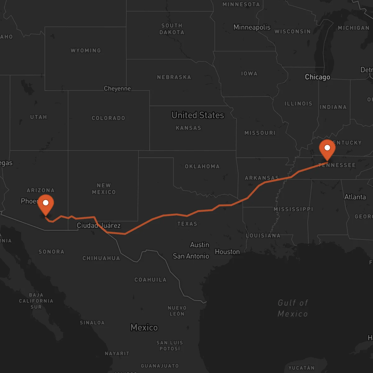 Ruta Tucson - Nashville