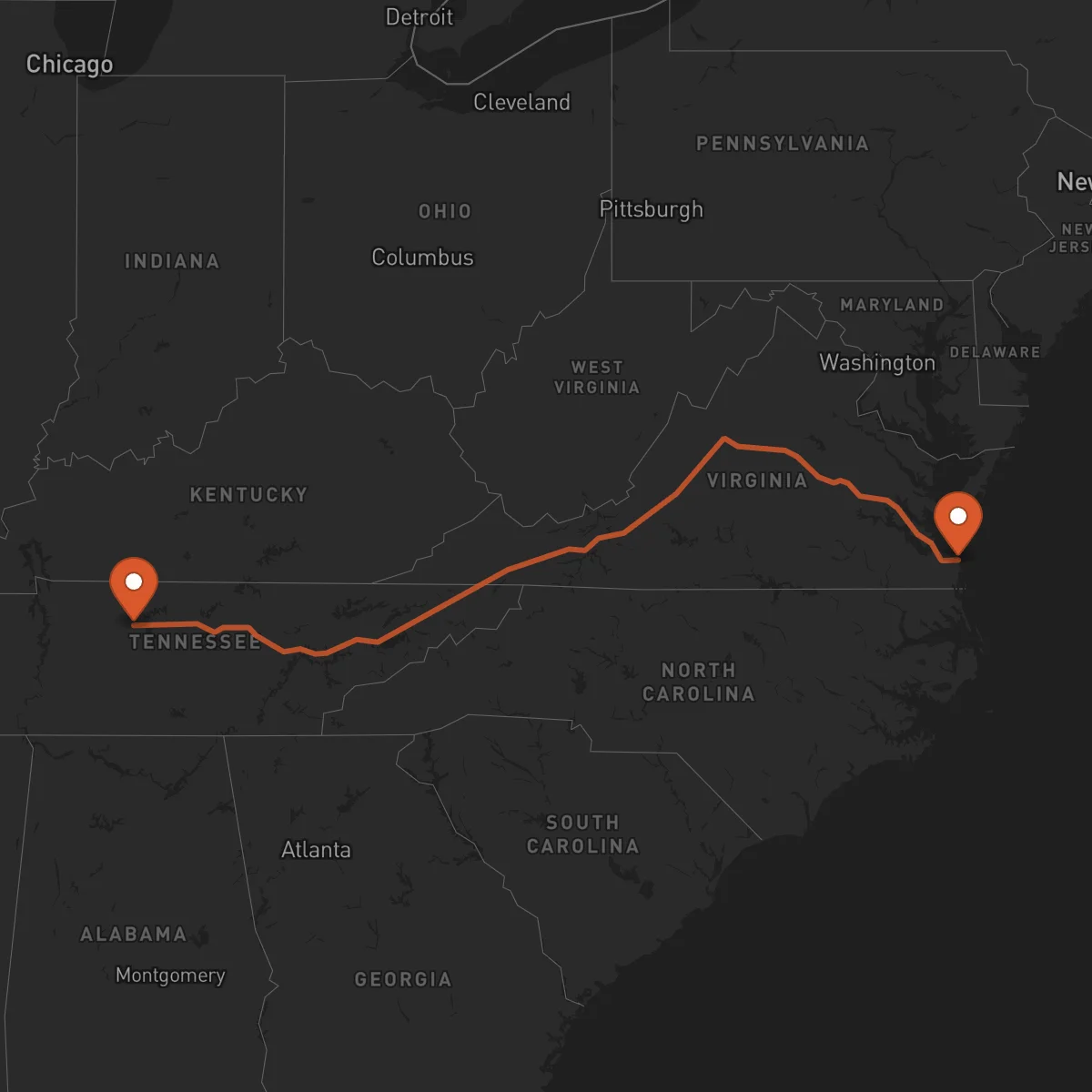 Ruta Virginia Beach - Nashville