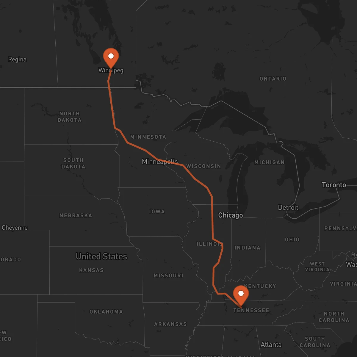 Ruta Nashville - Winnipeg