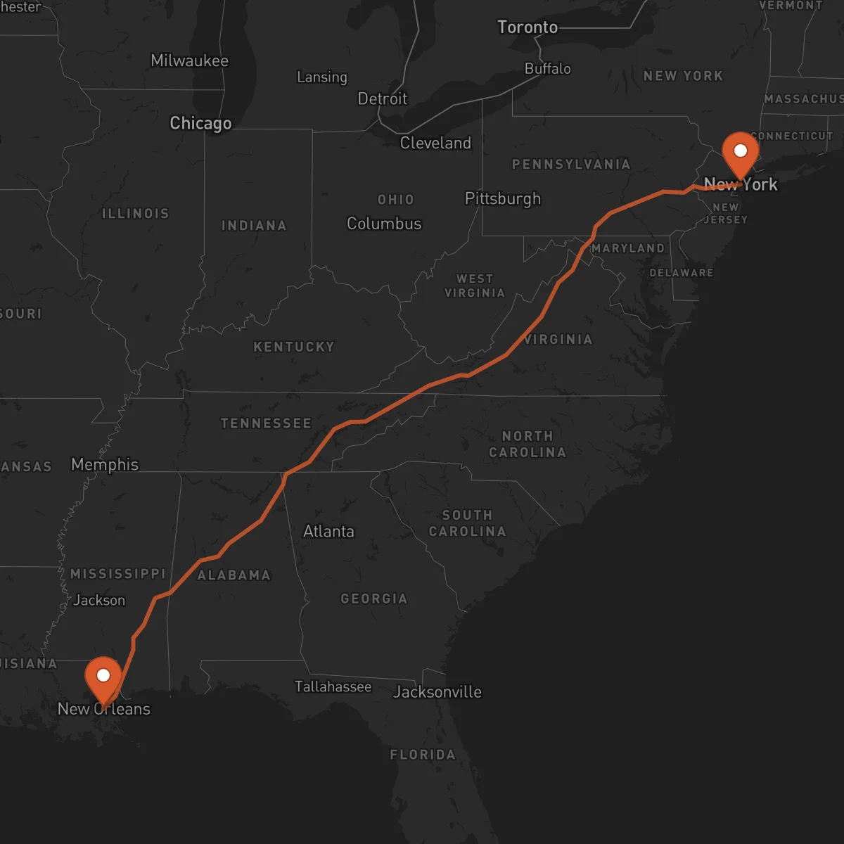 Ruta New York - New Orleans